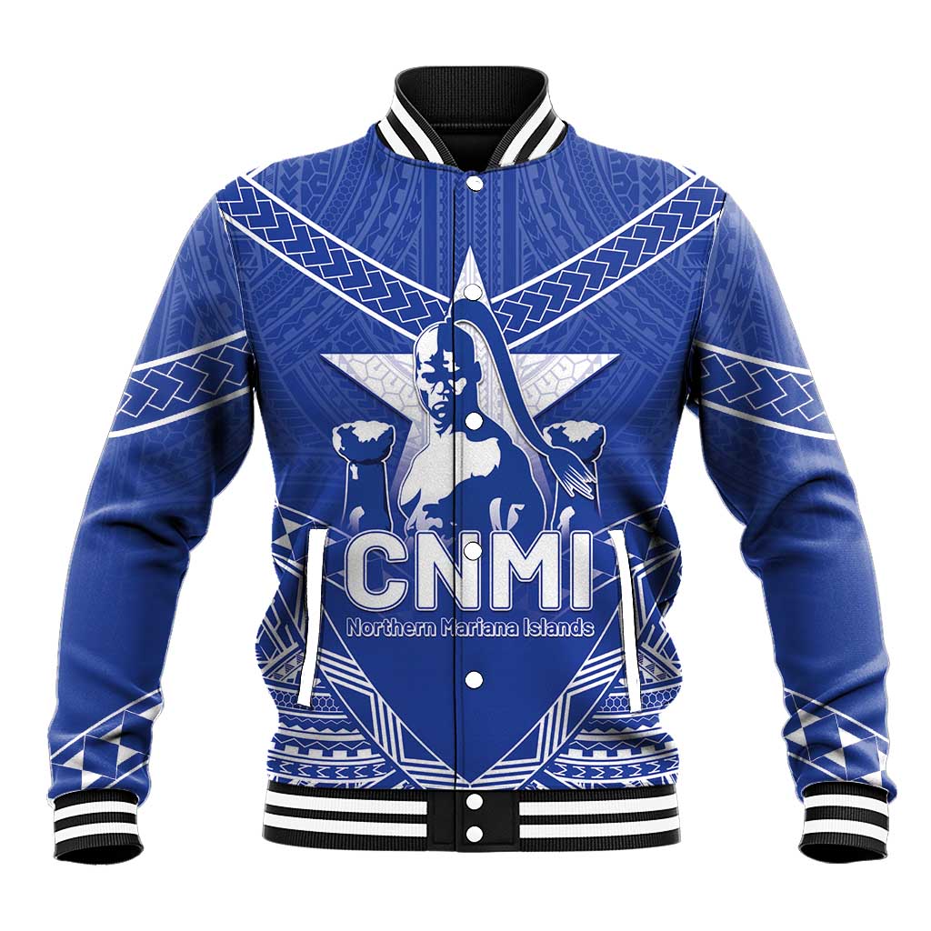 Northern Mariana Islands Baseball Jacket Chamorro Warrior Tribal Pattern LT05 Unisex Blue - Polynesian Pride