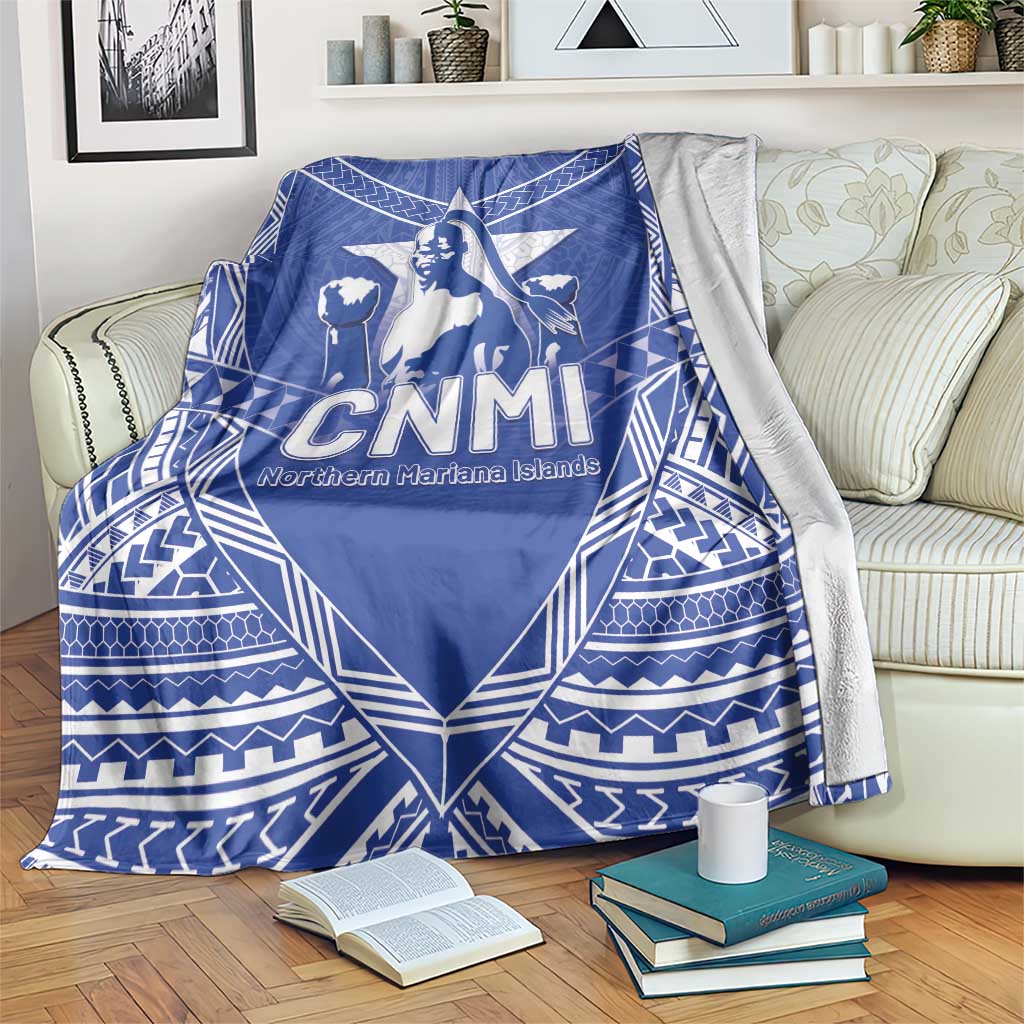 Northern Mariana Islands Blanket Chamorro Warrior Tribal Pattern LT05 Blue - Polynesian Pride