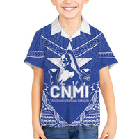 Northern Mariana Islands Kid Hawaiian Shirt Chamorro Warrior Tribal Pattern LT05 Kid Blue - Polynesian Pride