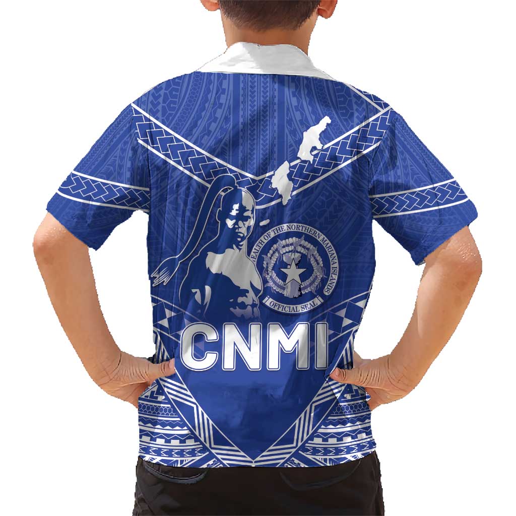 Northern Mariana Islands Kid Hawaiian Shirt Chamorro Warrior Tribal Pattern LT05 - Polynesian Pride