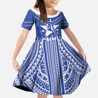 Northern Mariana Islands Kid Short Sleeve Dress Chamorro Warrior Tribal Pattern LT05 KID Blue - Polynesian Pride