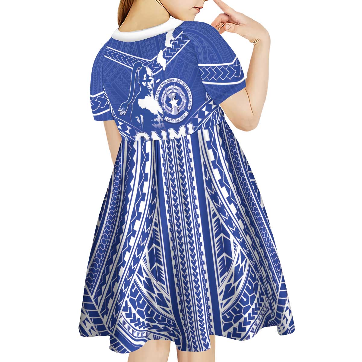 Northern Mariana Islands Kid Short Sleeve Dress Chamorro Warrior Tribal Pattern LT05 - Polynesian Pride