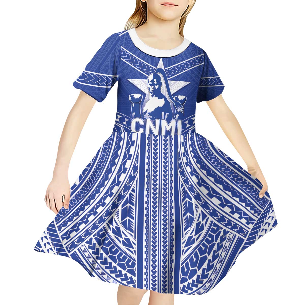 Northern Mariana Islands Kid Short Sleeve Dress Chamorro Warrior Tribal Pattern LT05 - Polynesian Pride