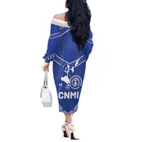 Northern Mariana Islands Off The Shoulder Long Sleeve Dress Chamorro Warrior Tribal Pattern LT05 - Polynesian Pride