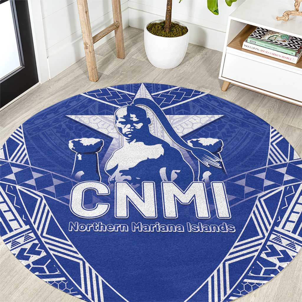 Northern Mariana Islands Round Carpet Chamorro Warrior Tribal Pattern LT05 Blue - Polynesian Pride
