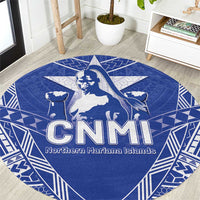 Northern Mariana Islands Round Carpet Chamorro Warrior Tribal Pattern LT05 Blue - Polynesian Pride