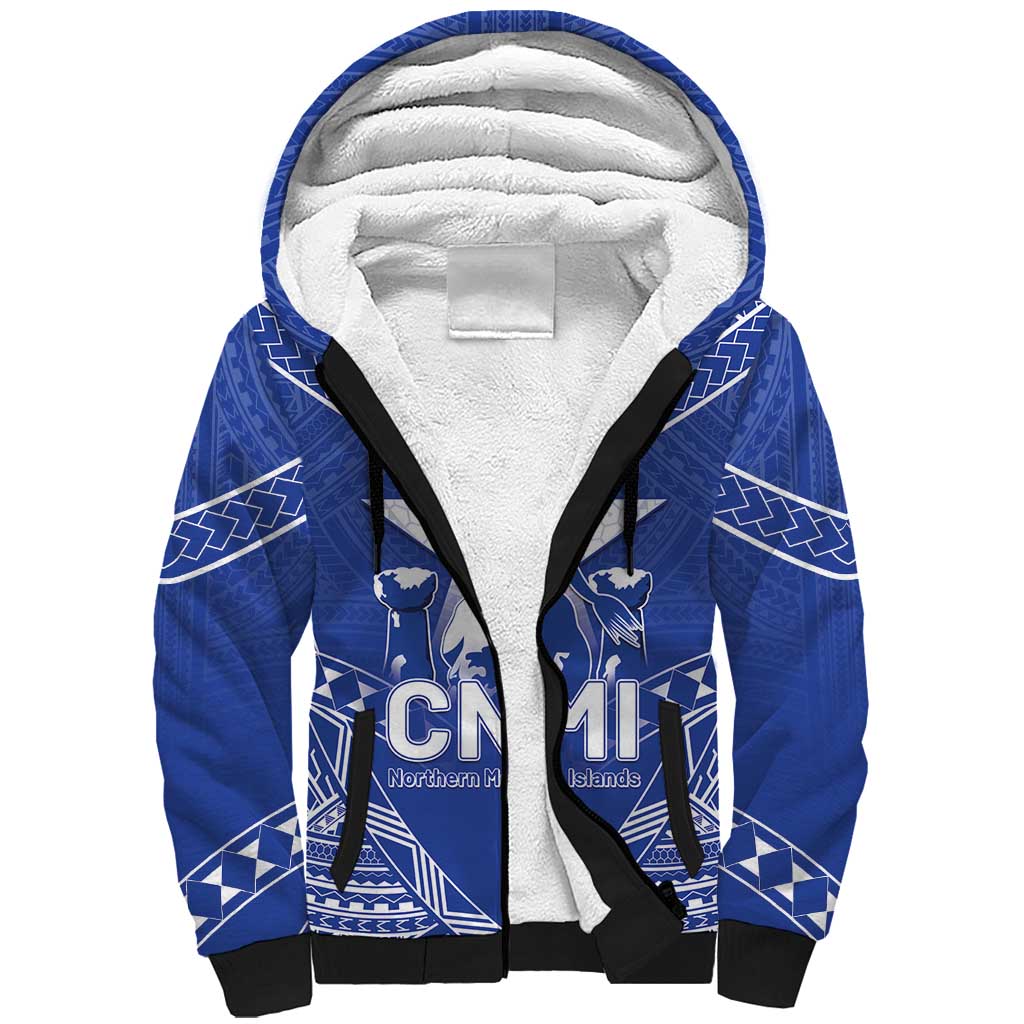 Northern Mariana Islands Sherpa Hoodie Chamorro Warrior Tribal Pattern