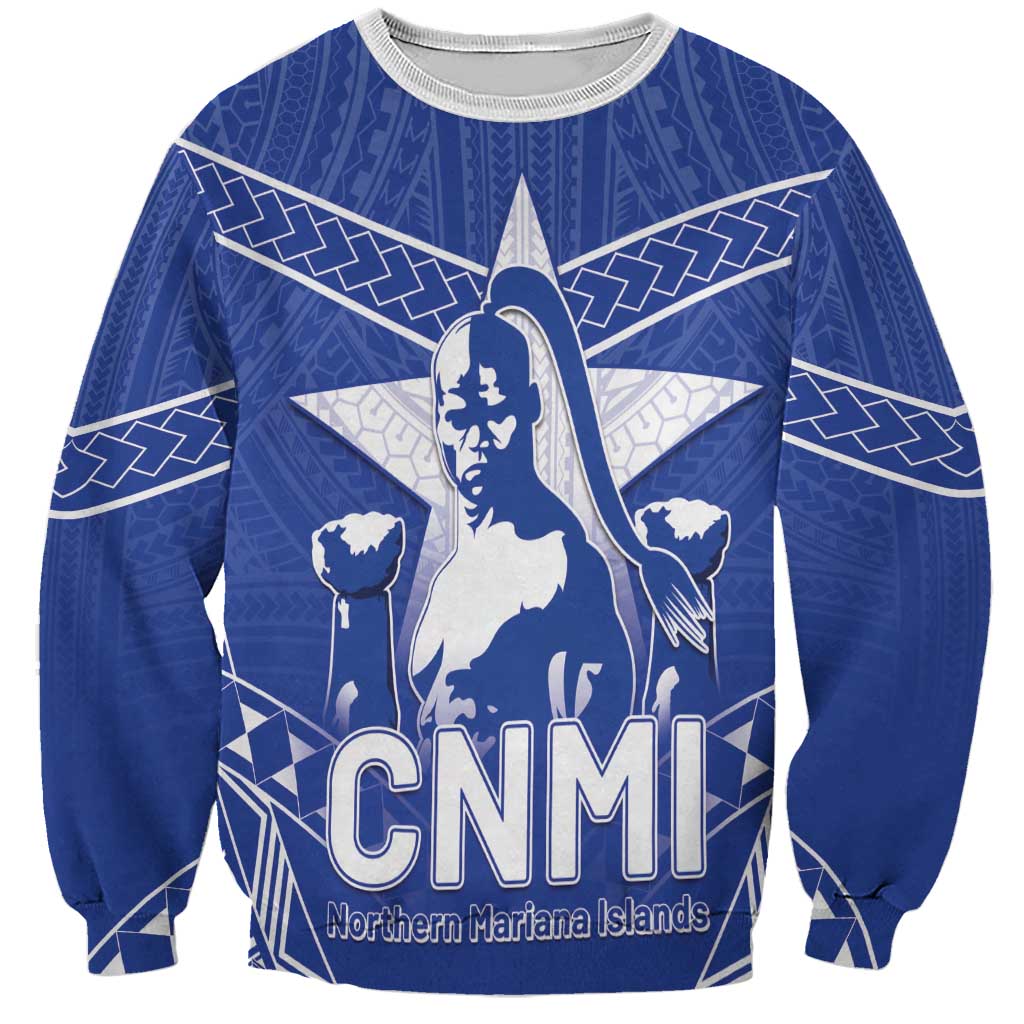 Northern Mariana Islands Sweatshirt Chamorro Warrior Tribal Pattern LT05 Unisex Blue - Polynesian Pride