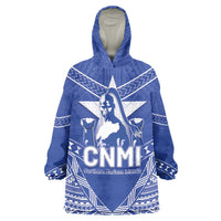 Northern Mariana Islands Wearable Blanket Hoodie Chamorro Warrior Tribal Pattern LT05 One Size Blue - Polynesian Pride