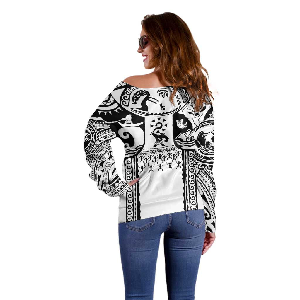 Polynesia Maui Tattoo Inspired Off Shoulder Sweater White Version LT05 - Polynesian Pride