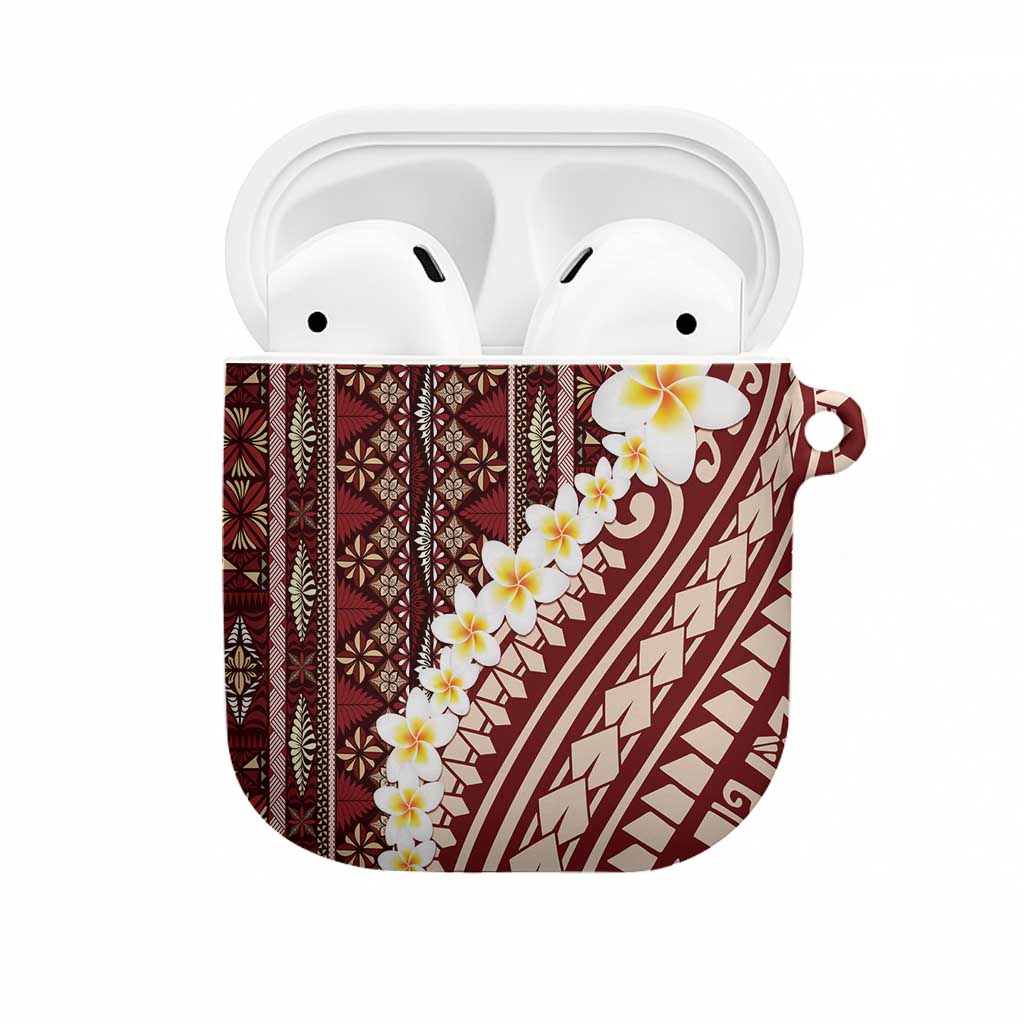 Red Vintage Tonga Ngatu Pattern With Plumeria AirPods Case LT05 Red - Polynesian Pride