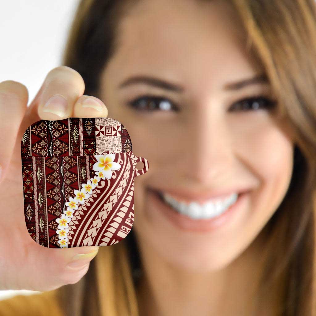 Red Vintage Tonga Ngatu Pattern With Plumeria AirPods Case LT05 - Polynesian Pride