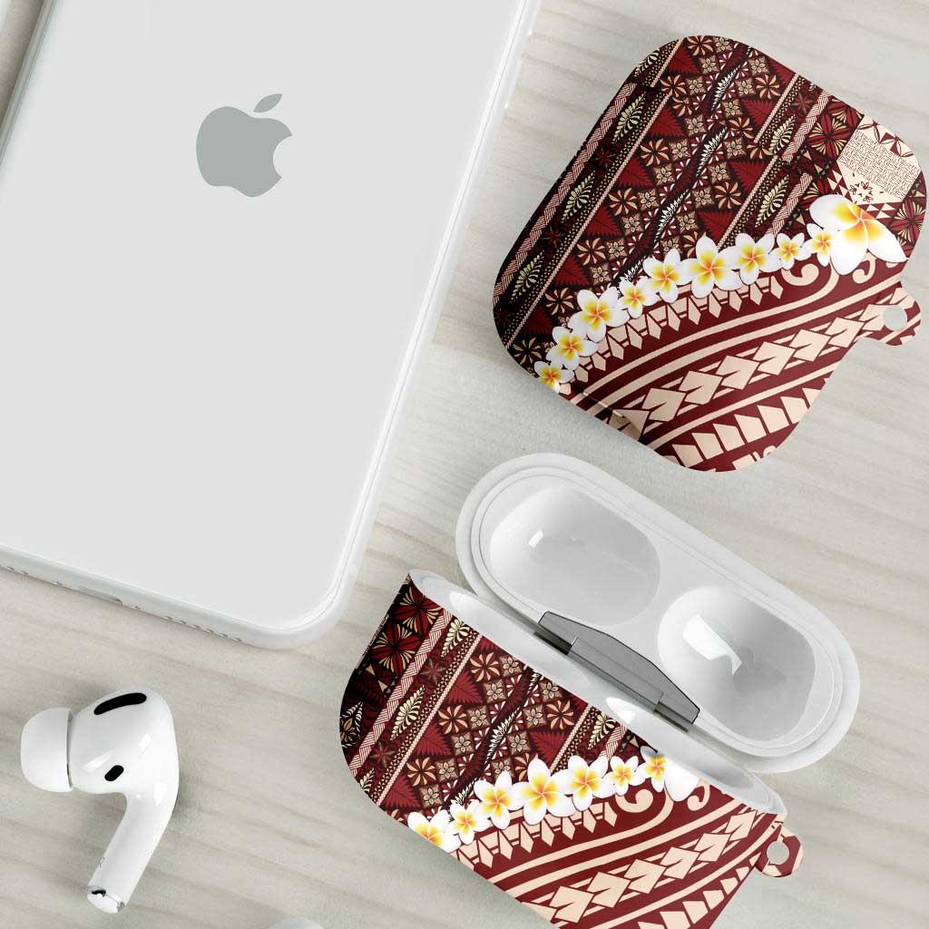 Red Vintage Tonga Ngatu Pattern With Plumeria AirPods Case LT05 - Polynesian Pride