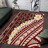 Red Vintage Tonga Ngatu Pattern With Plumeria Area Rug LT05 Red - Polynesian Pride