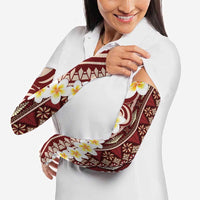 Red Vintage Tonga Ngatu Pattern With Plumeria Arm Sleeves LT05 - Polynesian Pride