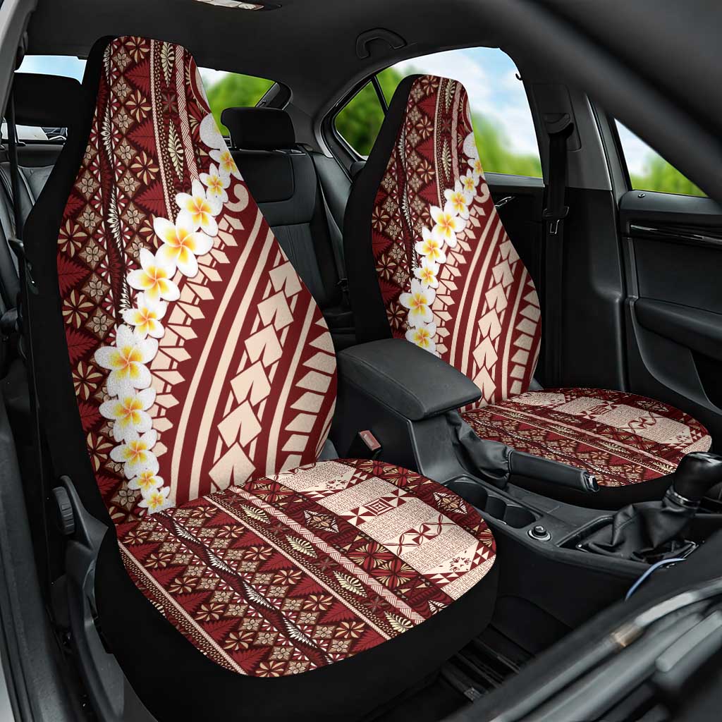 Red Vintage Tonga Ngatu Pattern With Plumeria Car Seat Cover LT05 One Size Red - Polynesian Pride
