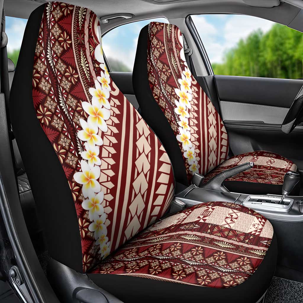 Red Vintage Tonga Ngatu Pattern With Plumeria Car Seat Cover LT05 - Polynesian Pride