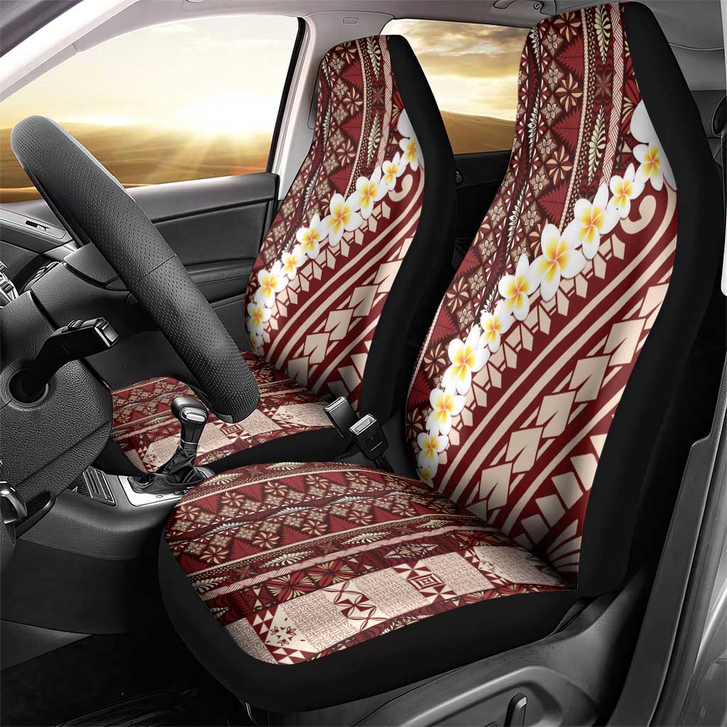 Red Vintage Tonga Ngatu Pattern With Plumeria Car Seat Cover LT05 - Polynesian Pride
