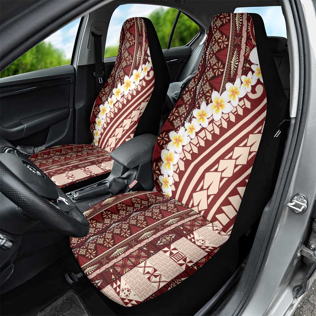 Red Vintage Tonga Ngatu Pattern With Plumeria Car Seat Cover LT05 - Polynesian Pride
