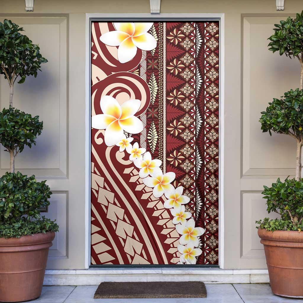Red Vintage Tonga Ngatu Pattern With Plumeria Door Cover LT05 Red - Polynesian Pride