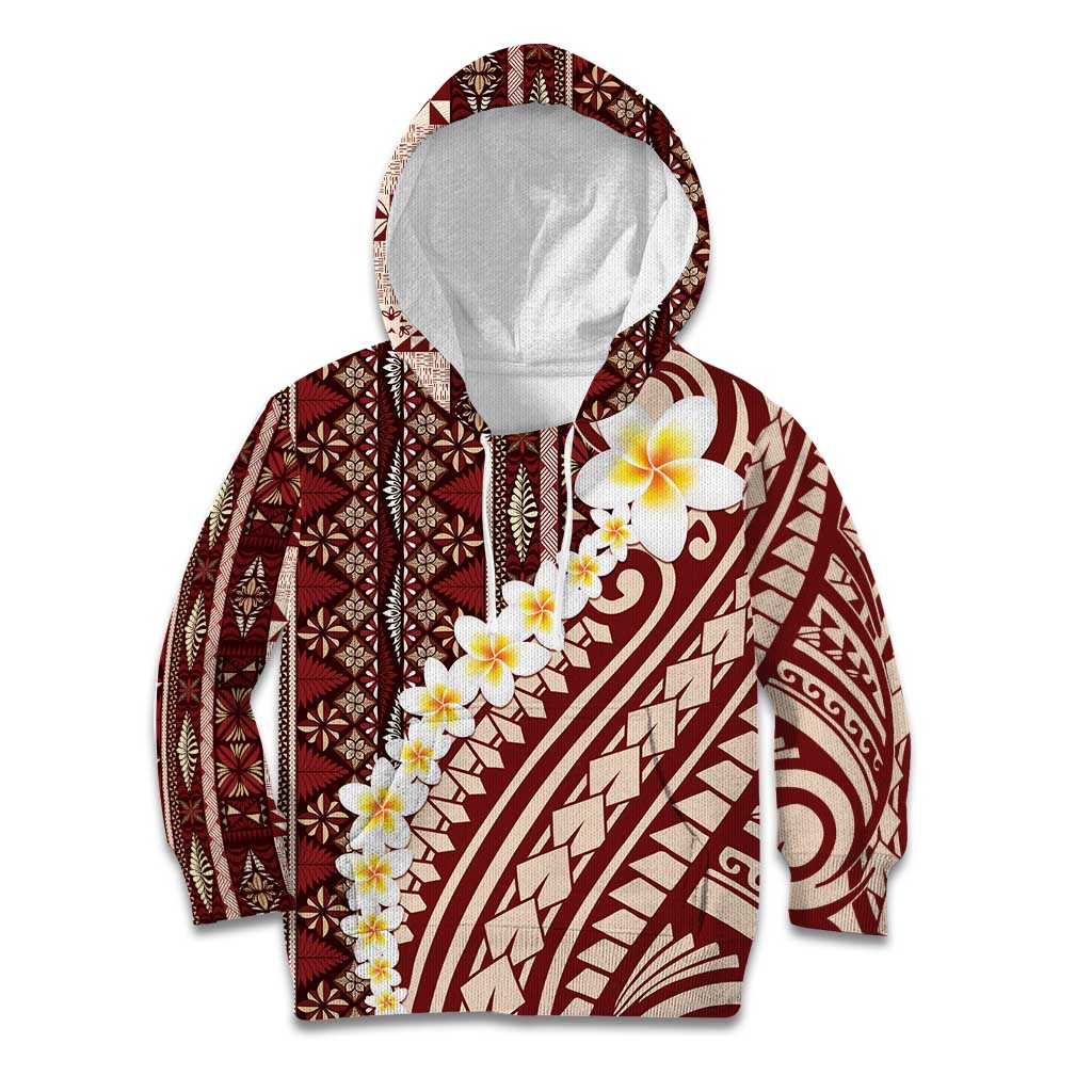Red Vintage Tonga Ngatu Pattern With Plumeria Kid Hoodie LT05 Hoodie Red - Polynesian Pride