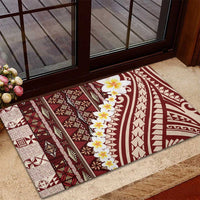 Red Vintage Tonga Ngatu Pattern With Plumeria Rubber Doormat LT05 - Polynesian Pride
