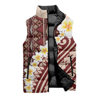 Red Vintage Tonga Ngatu Pattern With Plumeria Sleeveless Puffer Jacket LT05 - Polynesian Pride