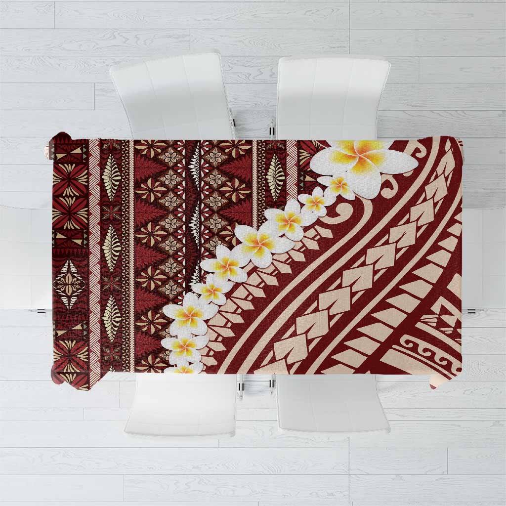 Red Vintage Tonga Ngatu Pattern With Plumeria Tablecloth LT05 Red - Polynesian Pride