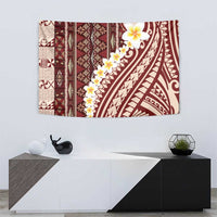 Red Vintage Tonga Ngatu Pattern With Plumeria Tapestry LT05 - Polynesian Pride
