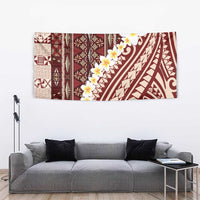 Red Vintage Tonga Ngatu Pattern With Plumeria Tapestry LT05 - Polynesian Pride