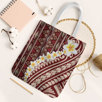 Red Vintage Tonga Ngatu Pattern With Plumeria Tote Bag LT05 White Strap One Size Red - Polynesian Pride