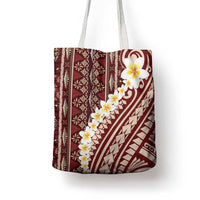 Red Vintage Tonga Ngatu Pattern With Plumeria Tote Bag LT05 - Polynesian Pride