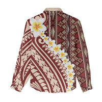 Red Vintage Tonga Ngatu Pattern With Plumeria Women Casual Shirt LT05 - Polynesian Pride