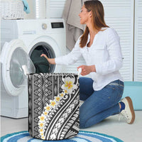 Black Vintage Tonga Ngatu Pattern With Plumeria Laundry Basket LT05 - Polynesian Pride