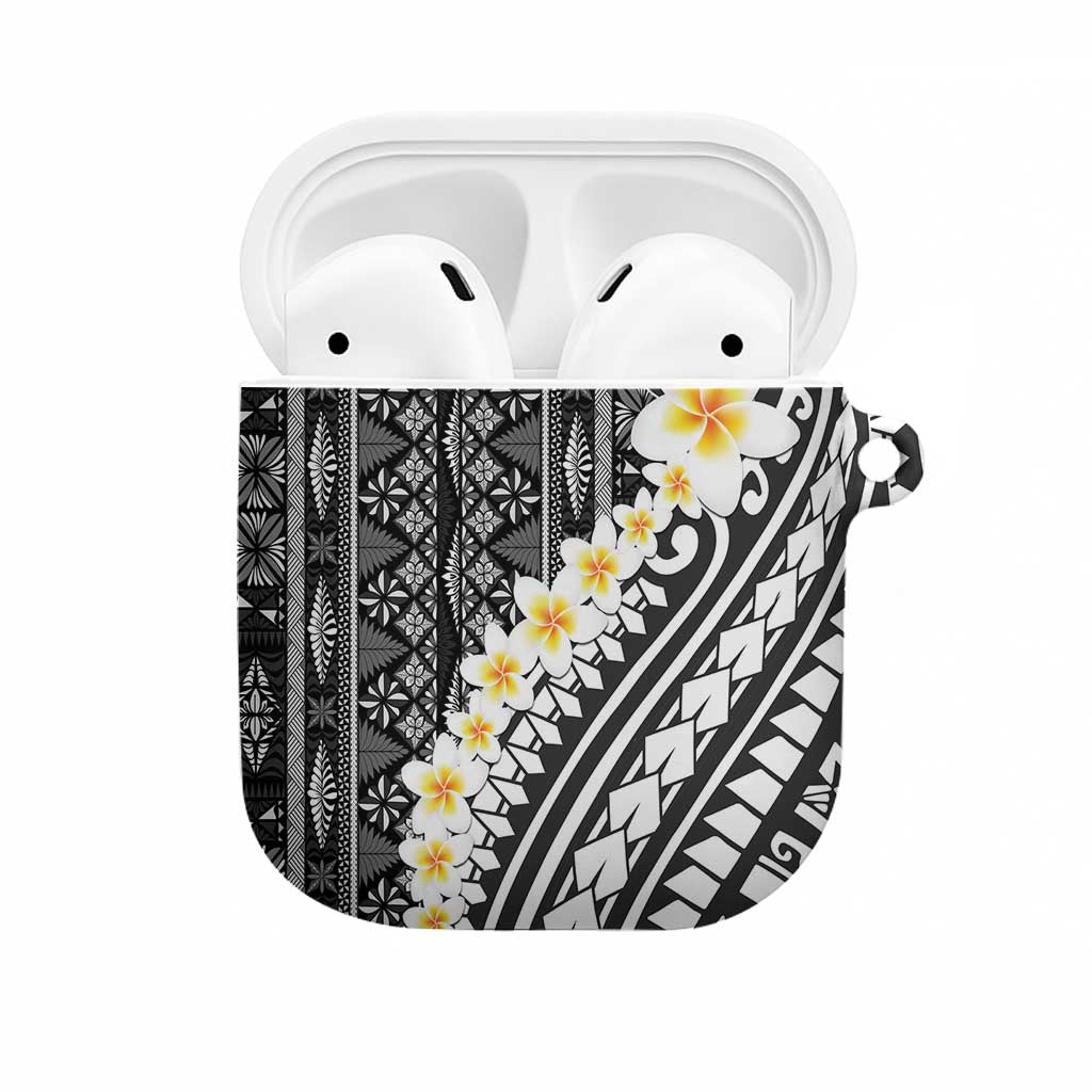 Black Vintage Tonga Ngatu Pattern With Plumeria AirPods Case LT05 Black - Polynesian Pride