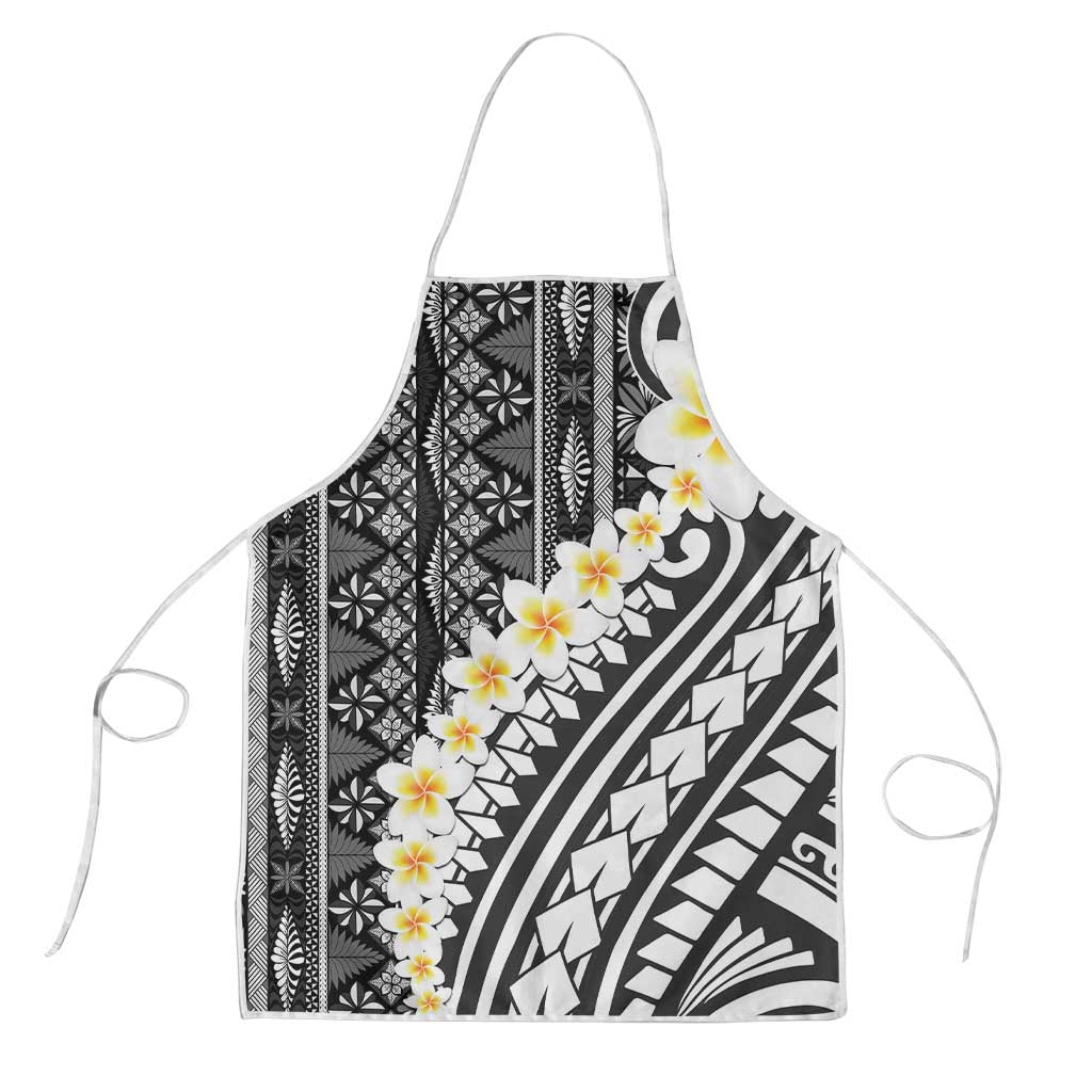 Black Vintage Tonga Ngatu Pattern With Plumeria Apron LT05 Black - Polynesian Pride
