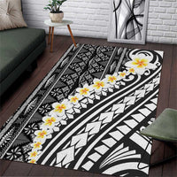 Black Vintage Tonga Ngatu Pattern With Plumeria Area Rug LT05 Black - Polynesian Pride