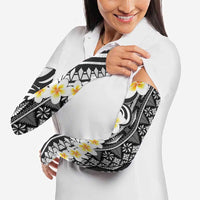 Black Vintage Tonga Ngatu Pattern Arm Sleeves - Plumeria Design LT05 - Polynesian Pride