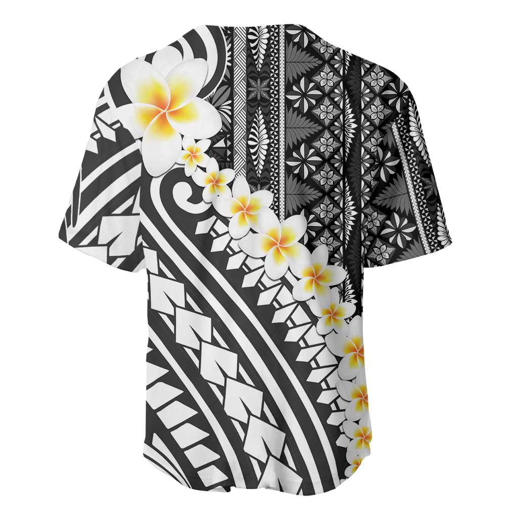 Black Vintage Tonga Ngatu Pattern With Plumeria Baseball Jersey LT05 - Polynesian Pride