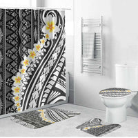 Black Vintage Tonga Ngatu Pattern With Plumeria Bathroom Set LT05 Bathroom Set (4 pcs) Black - Polynesian Pride