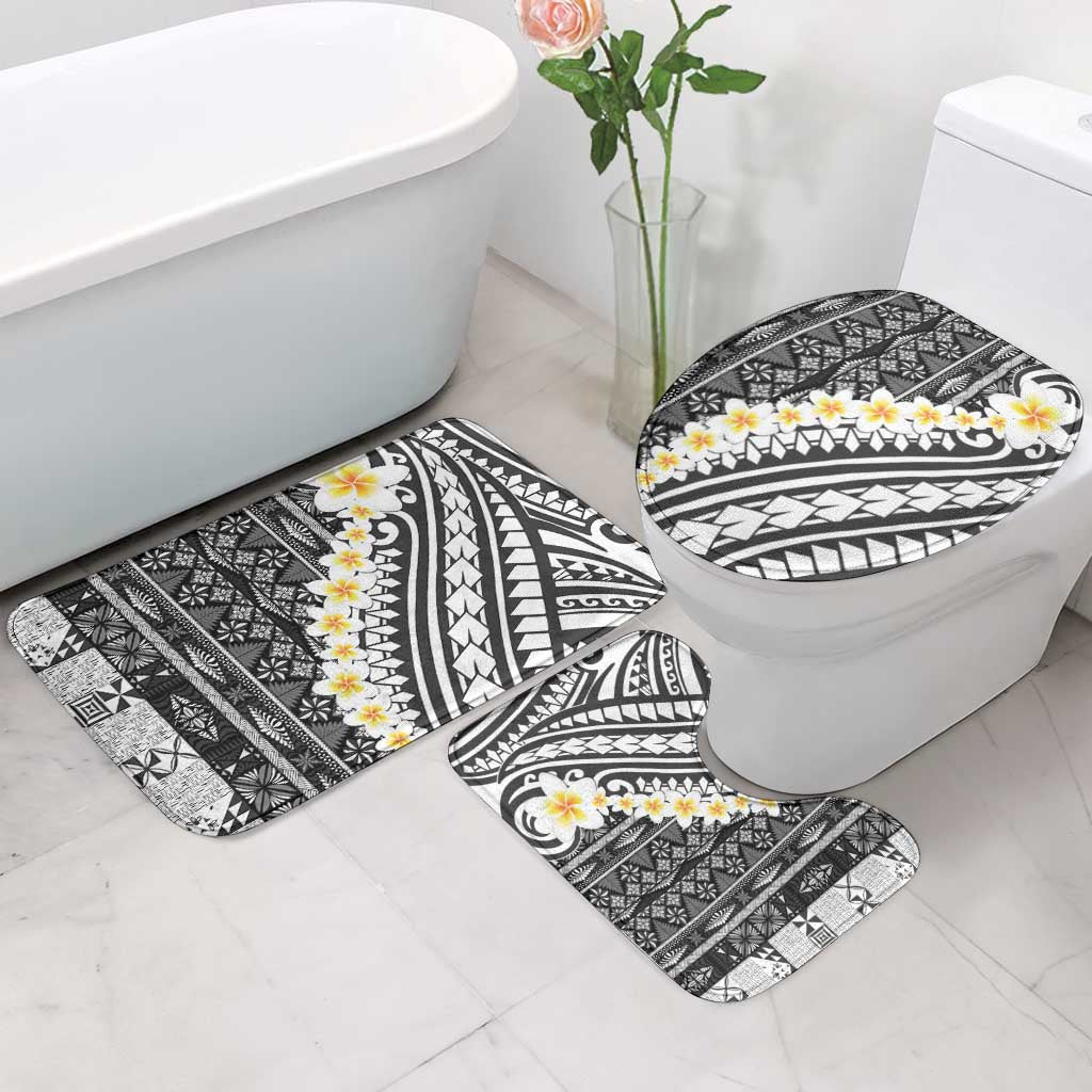 Black Vintage Tonga Ngatu Pattern With Plumeria Bathroom Set LT05 - Polynesian Pride