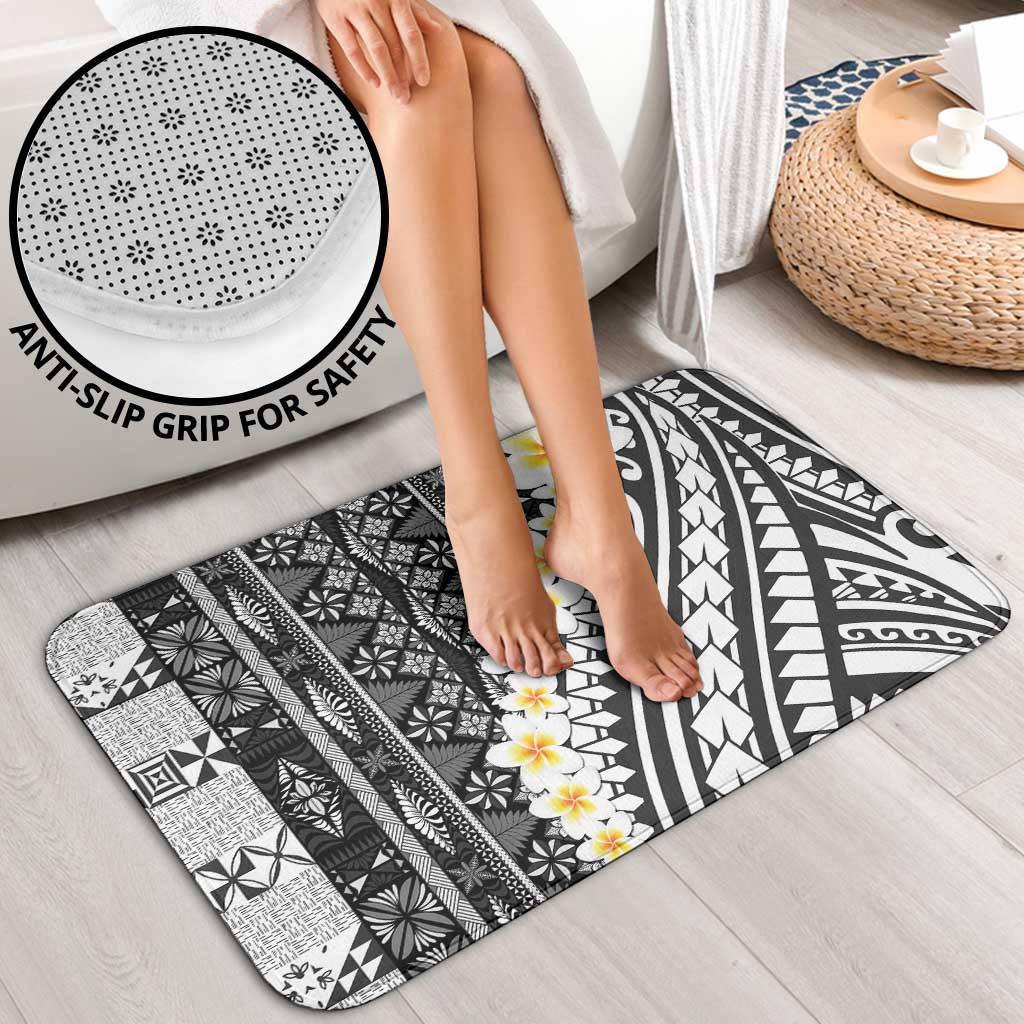 Black Vintage Tonga Ngatu Pattern With Plumeria Bathroom Set LT05 - Polynesian Pride
