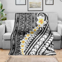 Black Vintage Tonga Ngatu Pattern With Plumeria Blanket LT05 - Polynesian Pride