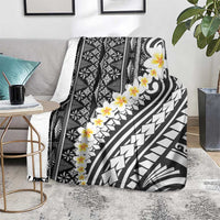 Black Vintage Tonga Ngatu Pattern With Plumeria Blanket LT05 - Polynesian Pride