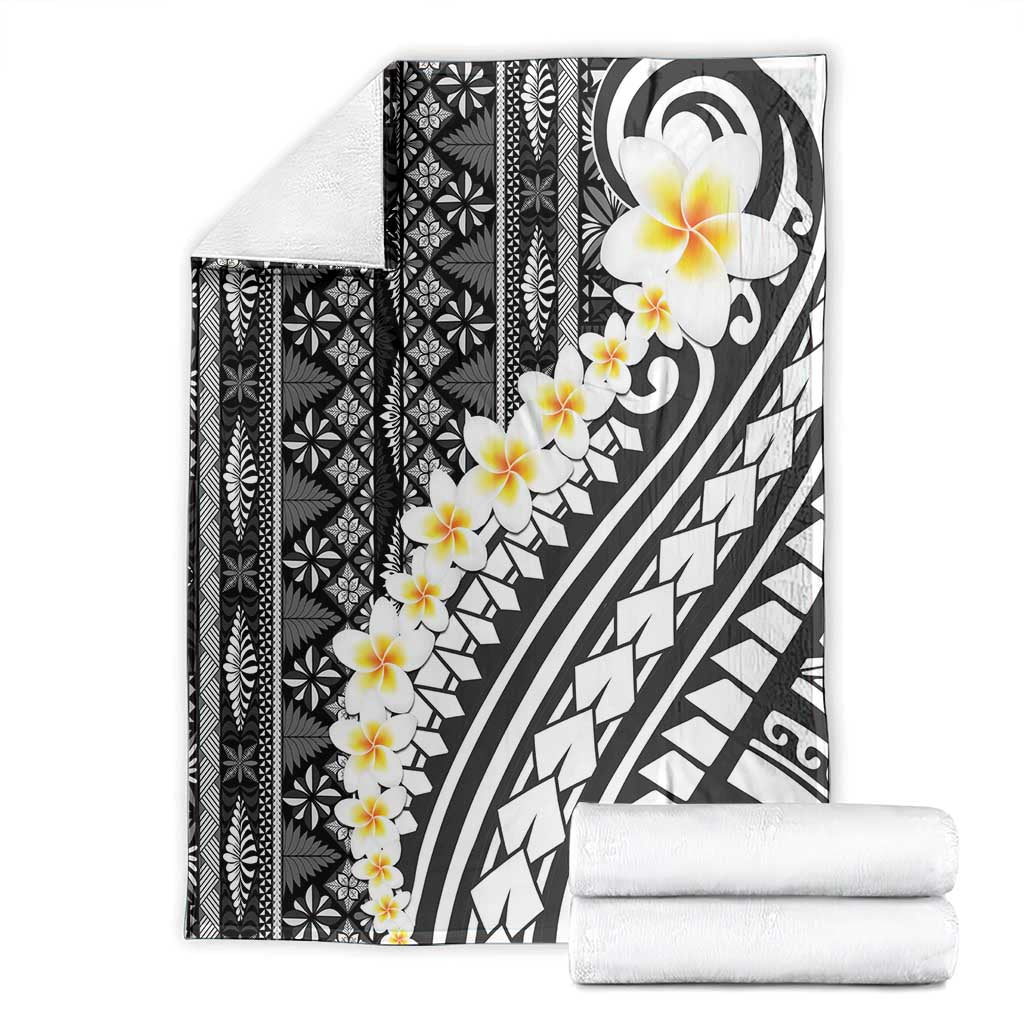 Black Vintage Tonga Ngatu Pattern With Plumeria Blanket LT05 - Polynesian Pride