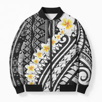 Black Vintage Tonga Ngatu Pattern With Plumeria Bomber Puffer Jacket LT05 Unisex Black - Polynesian Pride