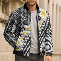 Black Vintage Tonga Ngatu Pattern With Plumeria Bomber Puffer Jacket LT05 - Polynesian Pride