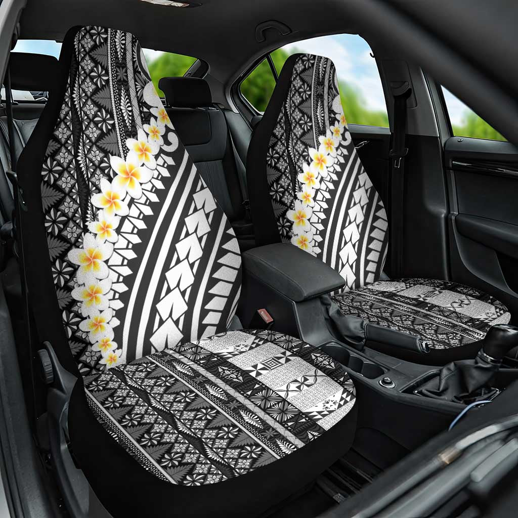 Black Vintage Tonga Ngatu Pattern With Plumeria Car Seat Cover LT05 One Size Black - Polynesian Pride