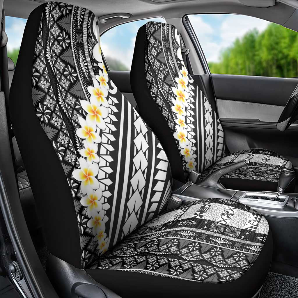 Black Vintage Tonga Ngatu Pattern With Plumeria Car Seat Cover LT05 - Polynesian Pride