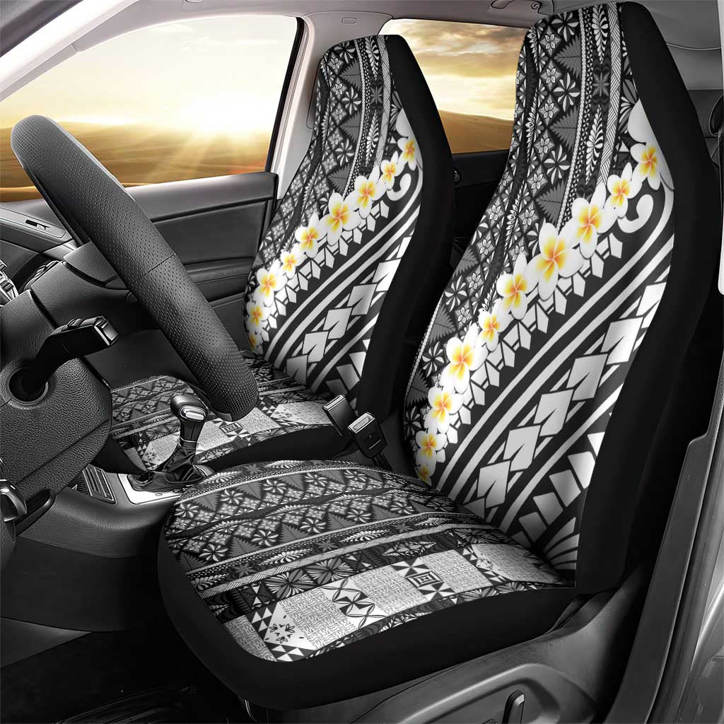 Black Vintage Tonga Ngatu Pattern With Plumeria Car Seat Cover LT05 - Polynesian Pride